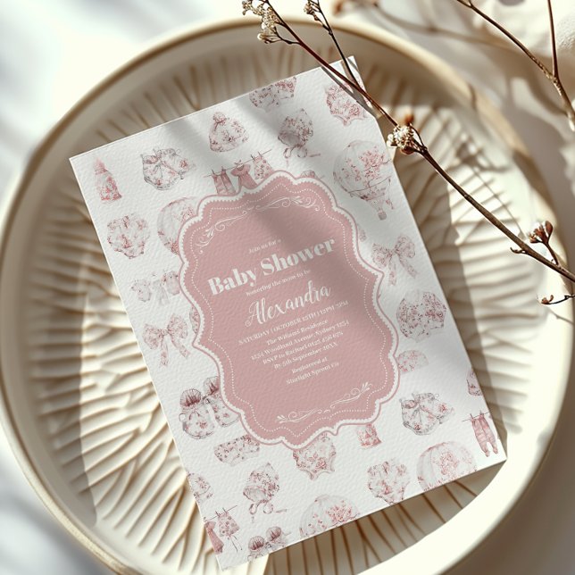 Rosa Clothes Toile De Jouy Baby Shower Inbjudningar (Skapare uppladdad)