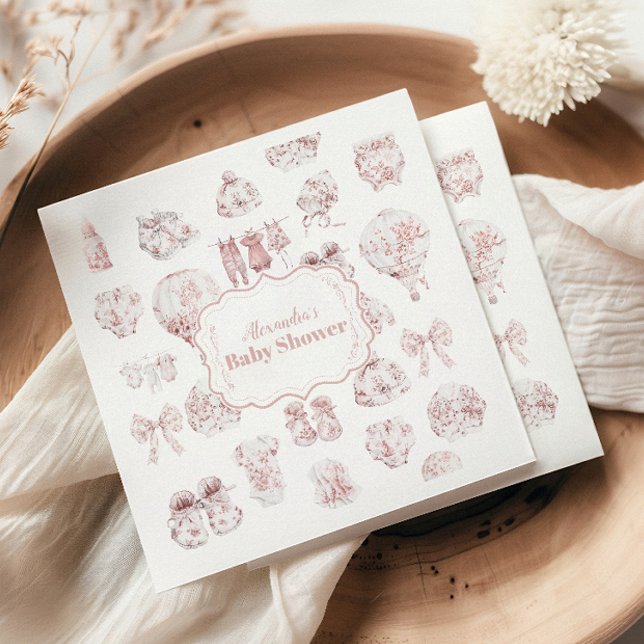 Rosa Clothes Toile De Jouy Baby Shower Pappersservett (Skapare uppladdad)