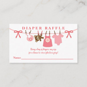 Rosa Clothesline Girl Baby Shower Raffle Tilläggskort