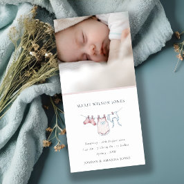 Rosa Clothesline Photo Baby Birth Notice Tack Kort