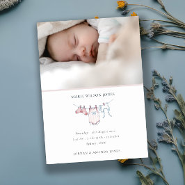 Rosa Clothesline Photo Baby Birth Notice Tack Kort