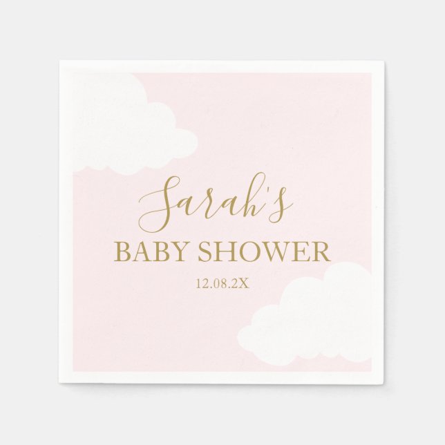 Rosa Cloud Baby Shower Napkins Pappersservett (Framsidan)