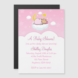 Rosa Cloud Girl Magnetic Baby Shower-inbjudningar Magnetisk Inbjudningskort