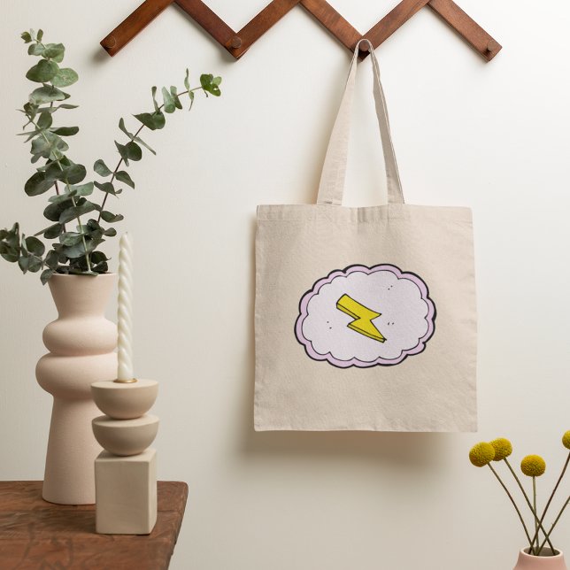 Rosa Cloud Gult Lightning Bolt Tote Bag Tygkasse (Skapare uppladdad)