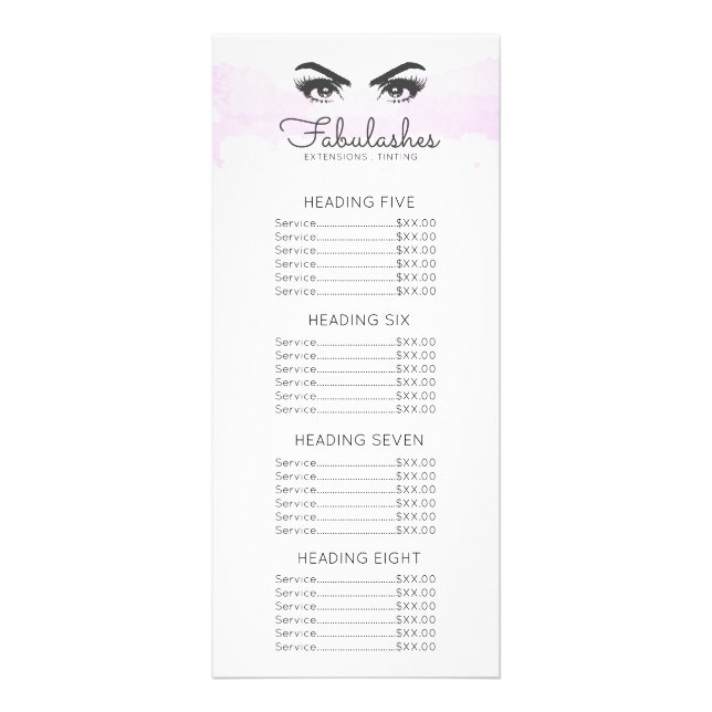 Rosa Cloud Makeup Artist Eyelash Pris List Reklamkort (Baksidan)