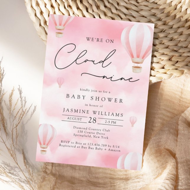 Rosa Cloud Nine Baby Shower Inbjudningar (Skapare uppladdad)