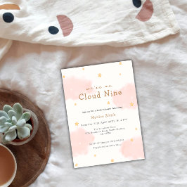 Rosa Cloud Nine Girl Baby Shower Inbjudningar