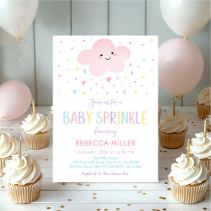 Rosa Cloud Rainbow Baby Sprinkle Inbjudningar