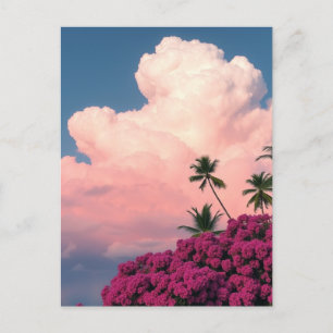 Rosa Clouds and Blooming Bush Photography Art Vykort