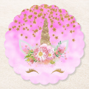 Rosa Clouds and Guld Stars Unicorn Underlägg Papper