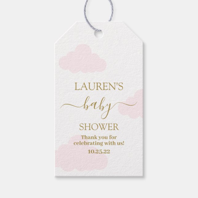 Rosa Clouds Baby Shower Girl Märkre Gift Presentetikett (Framsidan)