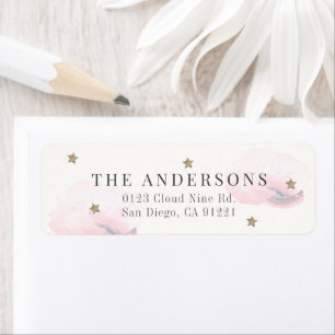 Rosa Clouds & Guld Stars Returadressetikett Returadress Etikett