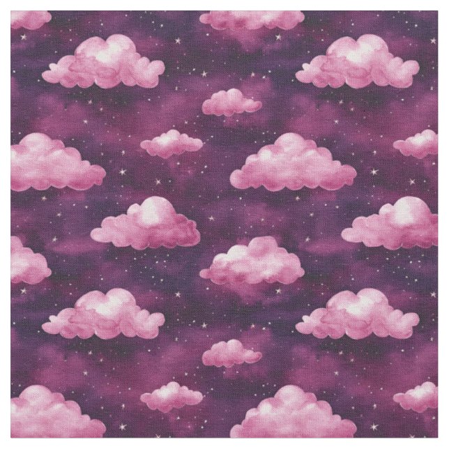 Rosa Clouds & Stars på Lila och Magenta Tyg (Närbild)