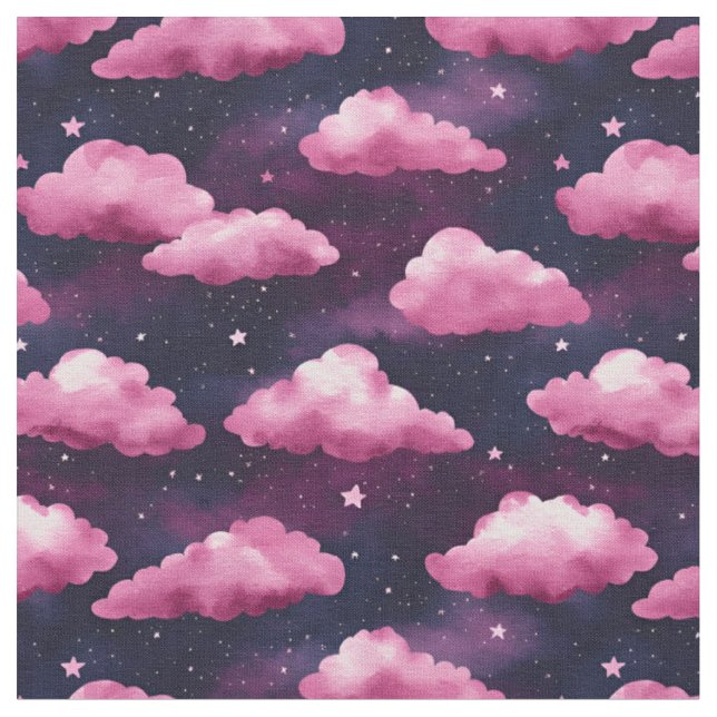 Rosa Clouds & Stars på Mörkens Lila Tyg (Närbild)