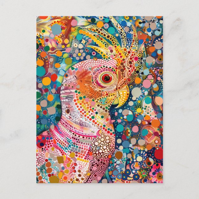 Rosa Cockatoo i Aborigine Dot Art Stil Vykort (Framsida)