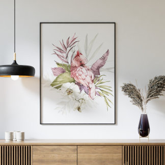 Rosa Cockatoo Parrot Watercolor Art Poster