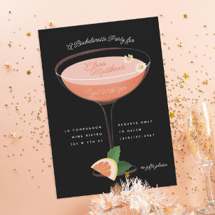 Rosa Cocktail Bachelorette Party Inbjudningar
