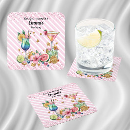 Rosa Cocktail Candy Glitter Birthday Underlägg Papper Kvadrat