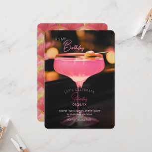 Rosa Cocktail Det är min födelsedagsinbjudan Inbjudningar
