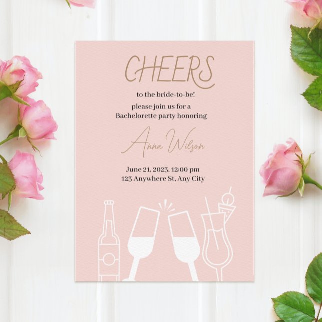 Rosa Cocktail Drinks Illustrated Möhippa Inbjudningar (Pink Cocktail Drinks Illustrated Bridal Shower Invitation
)