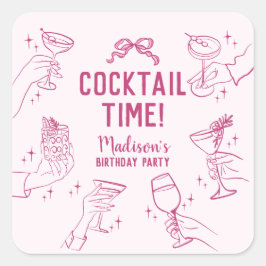 Rosa Cocktail Party Birthday Kuvert Favor Fyrkantigt Klistermärke