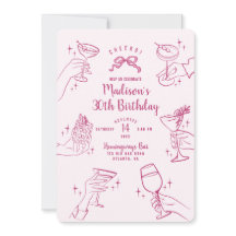 Rosa Cocktail Party Födelsedagsfest Inbjudan