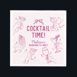 Rosa Cocktail Party Retro Bachelorette Party Pappersservett<br><div class="desc">Skål! Den här moderna, inspirerade cocktail-dekorationen party i mitten av århundradet har färgstarka händer som håller klassiska cocktails, vilket gör att du får en aning vintage charm till firande. Perfekt för en sofistikerad högtalande stil-sammankomst eller en timma före lycklig, den här utformningen gör det möjligt för gästerna att samla ett...</div>