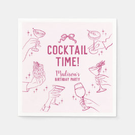 Rosa Cocktail Party Retro Födelsedagsfest Pappersservett