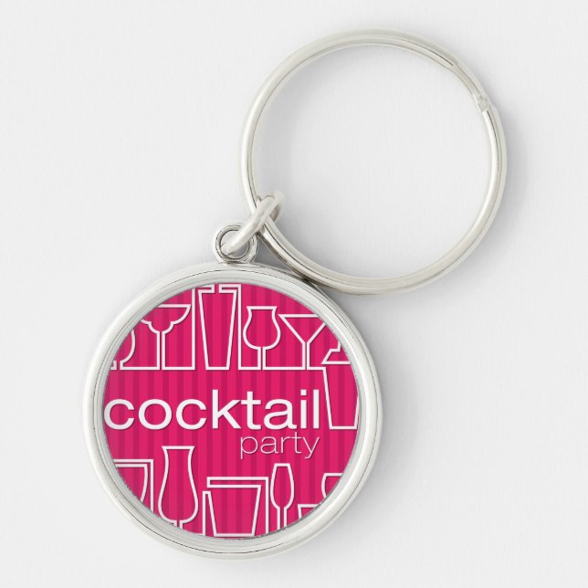 Rosa cocktail party rund silverfärgad nyckelring (Framsidan)