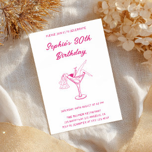 Rosa cocktailfest 30-årsdag Retro Martini Inbjudningar
