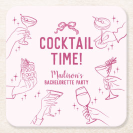 Rosa Cocktailfest Retro Möhippa Underlägg Papper Kvadrat