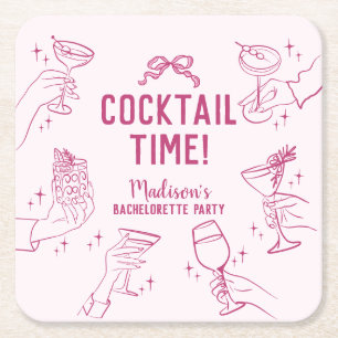 Rosa Cocktailfest Retro Möhippa Underlägg Papper Kvadrat