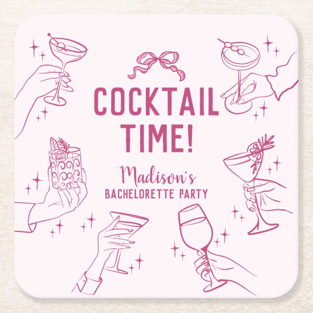 Rosa Cocktailfest Retro Möhippa Underlägg Papper Kvadrat (Framsidan)