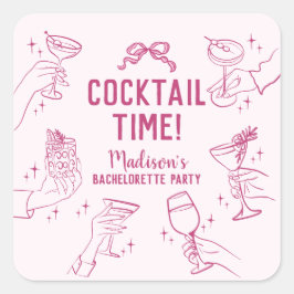 Rosa Cocktailparty Henparty Kuvertpresent Fyrkantigt Klistermärke