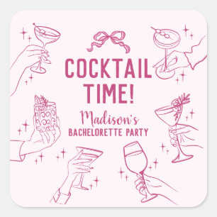 Rosa Cocktailparty Henparty Kuvertpresent Fyrkantigt Klistermärke