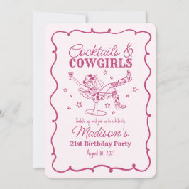 Rosa Cocktails and Cowgirl Nash Bash Birthday Inbjudningar