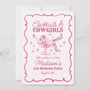 Rosa Cocktails and Cowgirl Nash Bash Birthday Inbjudningar