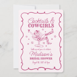 Rosa Cocktails and Cowgirl Nash Möhippa Showe Inbjudningar