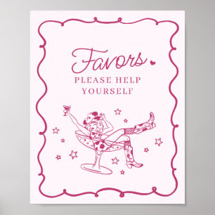 Rosa Cocktails and Cowtjejer Rodeo Favors Sign Poster