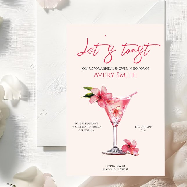 Rosa Cocktails Flowers Inbjudningskort för möhippa (Skapare uppladdad)