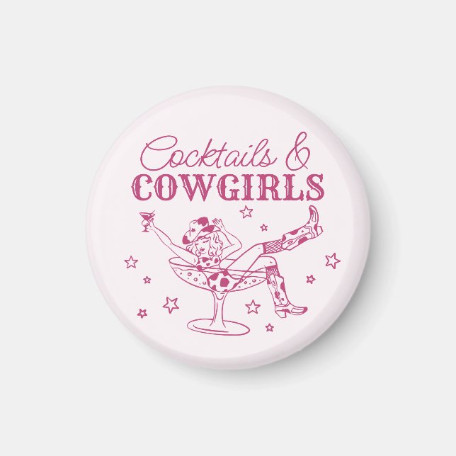 Rosa Cocktails och Cowgirl Bachelorette Favors Magnet (Framsidan)