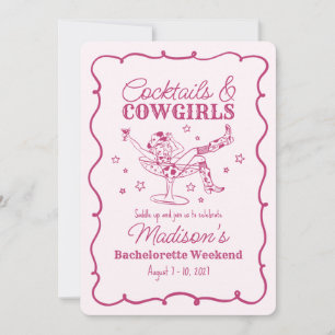 Rosa Cocktails och Cowgirl Nash Bash Bachelorette Inbjudningar