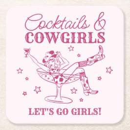 Rosa Cocktails och Cowtjejer Rodeo Bachelorette Underlägg Papper Kvadrat