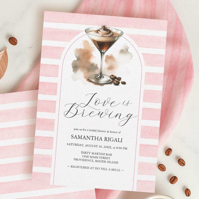 Rosa Coffee Martini Inbjudningskort för möhippa (pink coffee bridal shower theme espresso martini small business do tell a belle)
