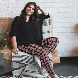 Rosa Collarette Dahlia på svart blommönster Leggings