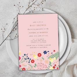 Rosa Colorful Elegant WildblommGirl Baby Shower Inbjudningar