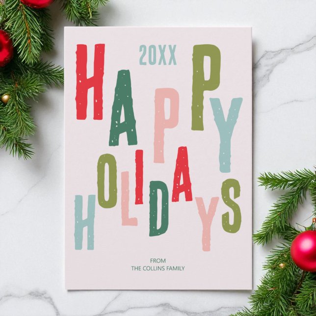 Rosa Colorful Festive Glad helg jul Julkort (Pink Colorful Festive Happy Holidays Christmas Holiday Card)