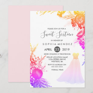 Rosa Colorful Gown Blommigt Sweet 16 inbjudan