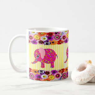 Rosa Colorful Gris Gult Rand Mugg