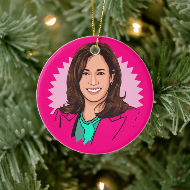 Rosa Colorful Kamala Harris Julgransprydnad Keramik (Träd)
